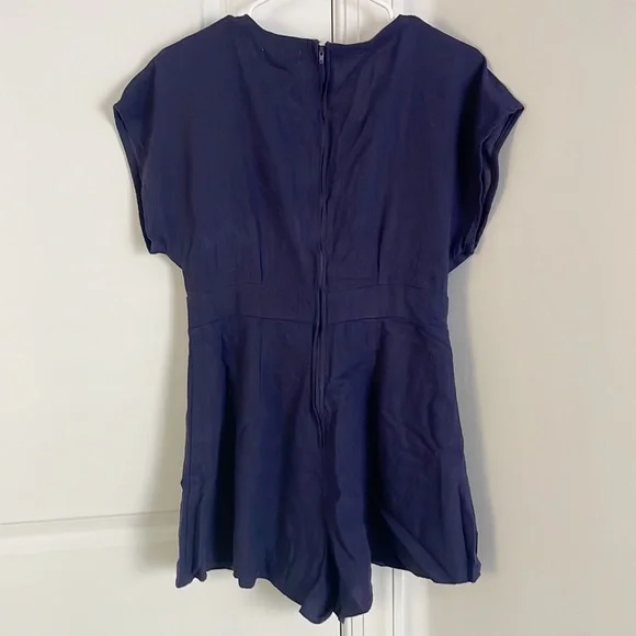 Altar’d State Linen Blend Navy Blue Romper Size Med - Picture 3 of 4